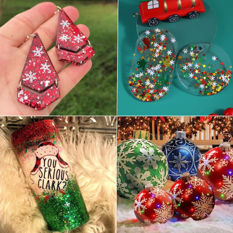 SUPGIFT Glitter SUPGIFT 15 Colors 130g Holographic Christmas Snowflake Tree Heart Star Pentagram Chunky Cosmetic Laser Sequins for Makeup Hair Body Nail Art Slime Craft Resin with Brush 5 Spoons - Image 3